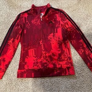 Adidas boys Size 10/12 track jacket red and black design